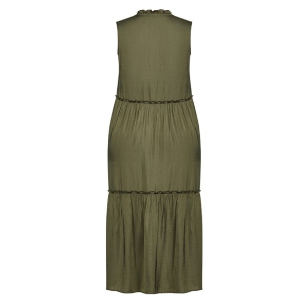ARNA York Size 14/16 (0X) Sleeveless Silky Deep Olive Tiered Maxi Dress (R24.10) - Picture 4 of 7